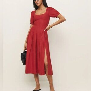 NEW Reformation Coucou Midi Linen Dress Sundried Tomato Red | US 2 UK 6